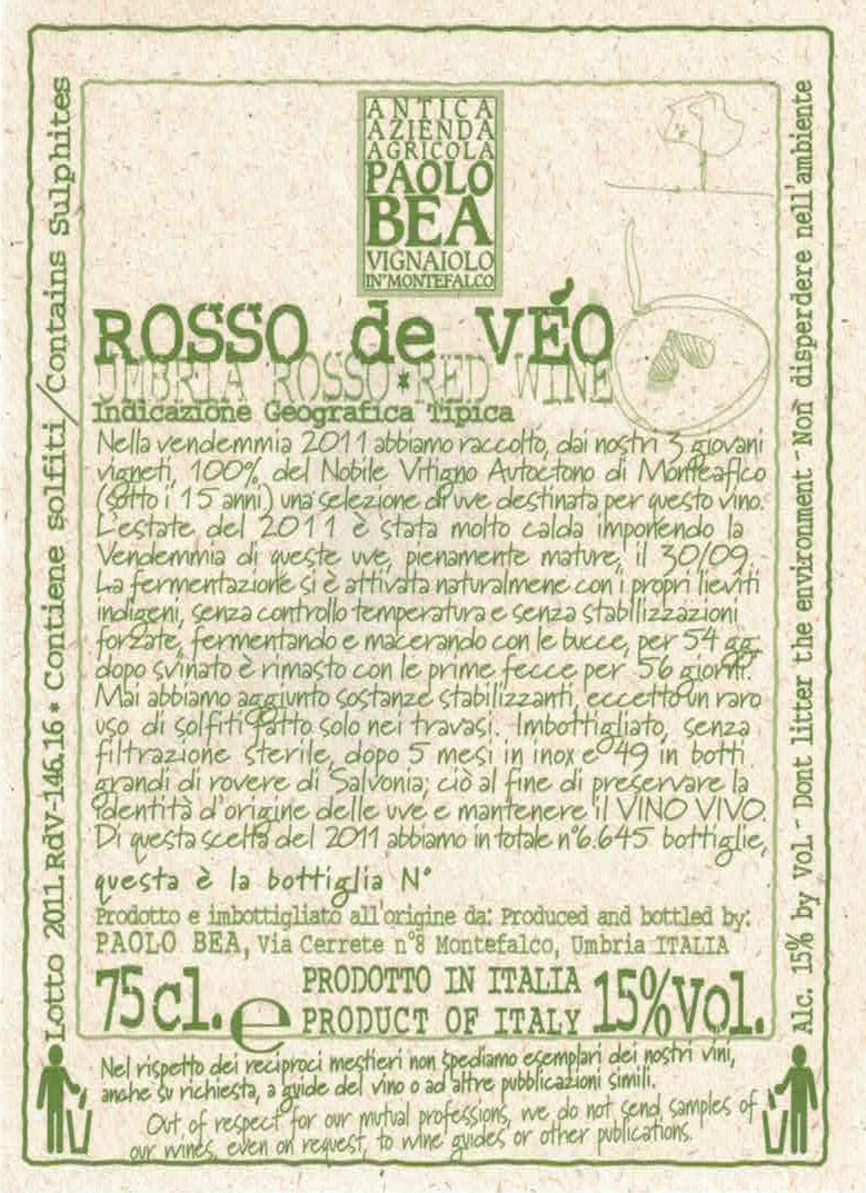Paolo Bea "Rosso de Veo" Umbria Rosso